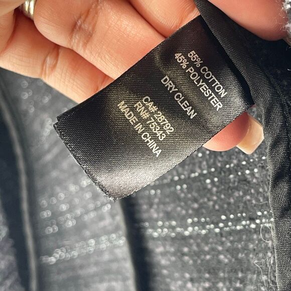 Adrienne Vittadini Women’s Medium Black White Open Front Tweed Fringe Blazer - Picture 7 of 14